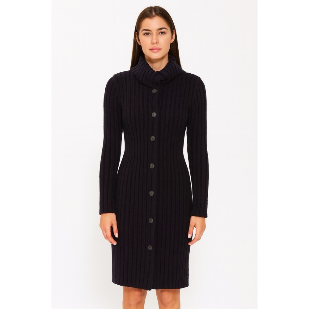 Theory Cardigan Sweater Women's S Black Ribbed Long Collared Button Front